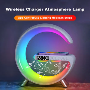 Intelligent G-Shaped LED Lamp: Bluetooth Speaker, Wireless Charger, Atmosphere Lamp for Bedroom Home Decor
