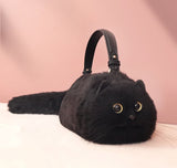 Handmade Plush Cat Bag with artificial wool, featuring a small, stylish design